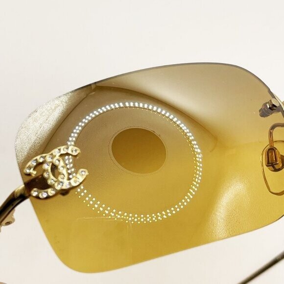 💛 RARE Chanel Vintage Sunglasses Rhinestone CC Logo Rimless Gradient Gold Tint - Picture 9 of 14